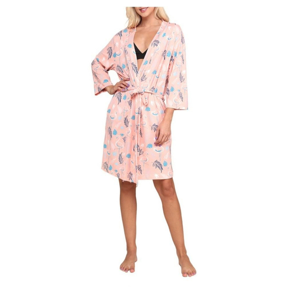Moon Nite Large Pink Blue Tie Tropical Flamingo Robe - Picture 2 of 6